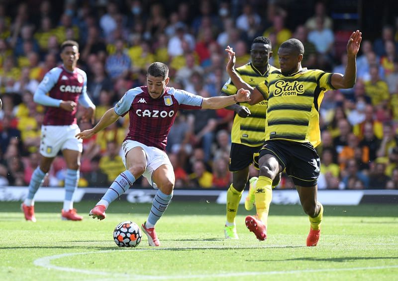 Buendia (left) in action for Aston Villa in the Premier League